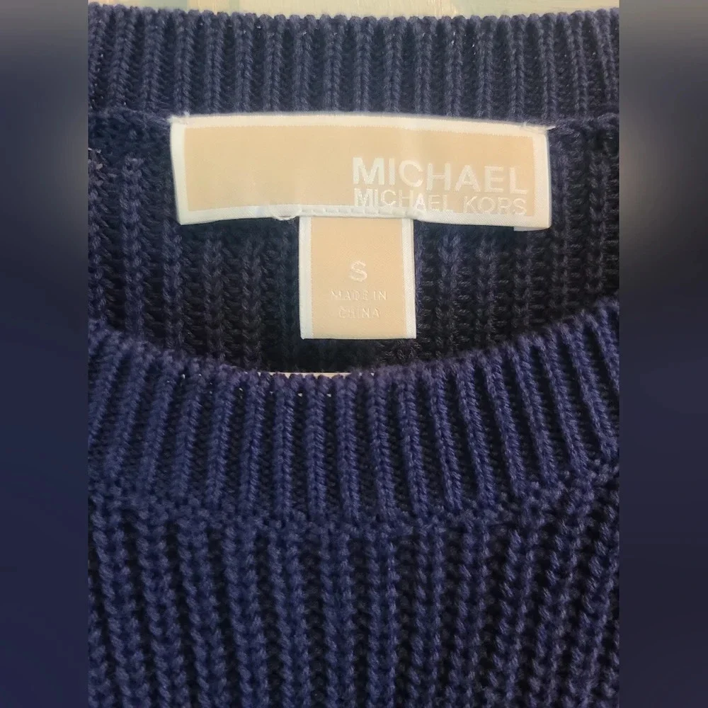 Michael Kors Blue Chunky Rib Knit Side Tie Long Sleeve Sweater